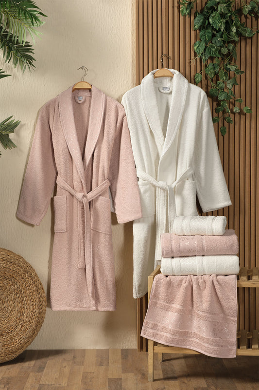 Fiesta Gold  Bukle Jakarlı 6 Parça Bornoz Seti