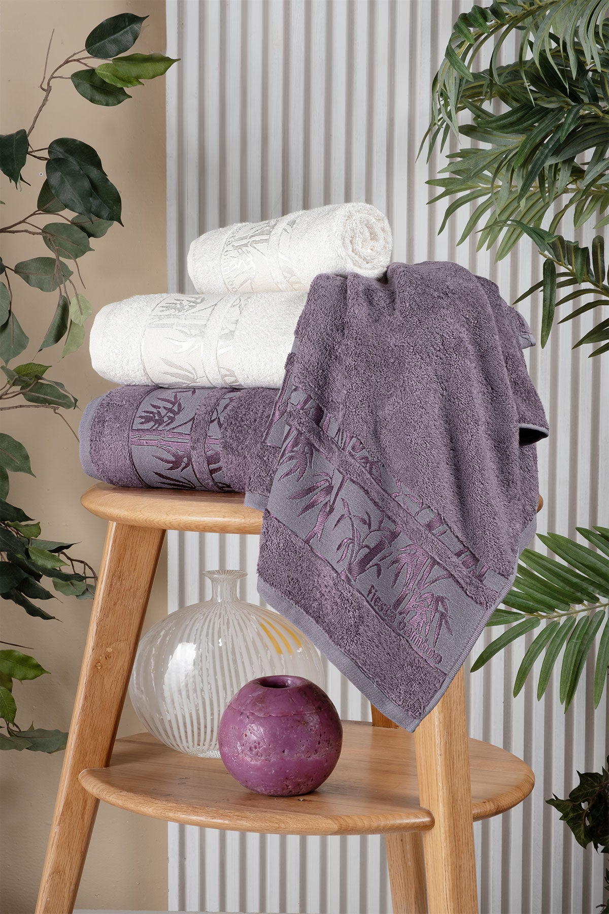Fiesta Jakarlı 4 Parça Hamam Takımı Bambu