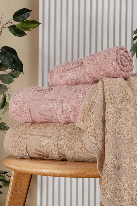 Fiesta Jakarlı 4 Parça Hamam Takımı Bambu