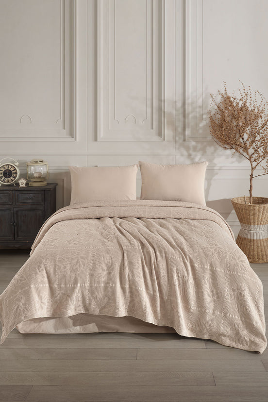 Fiesta Pike Set Çift Kişilik Natural Jakarlı Alya Pamuklu 220x240 Cm