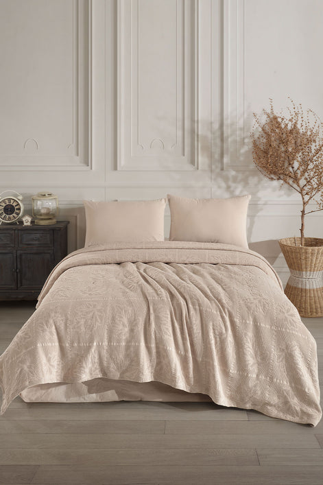 Fiesta Pike Set Çift Kişilik Natural Jakarlı Alya Pamuklu 220x240 Cm