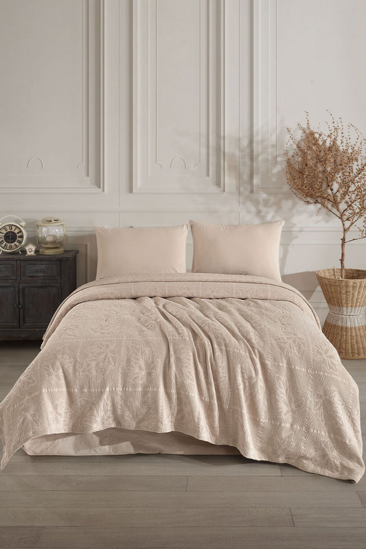 Fiesta Pike Set Çift Kişilik Natural Jakarlı Alya Pamuklu 220x240 Cm