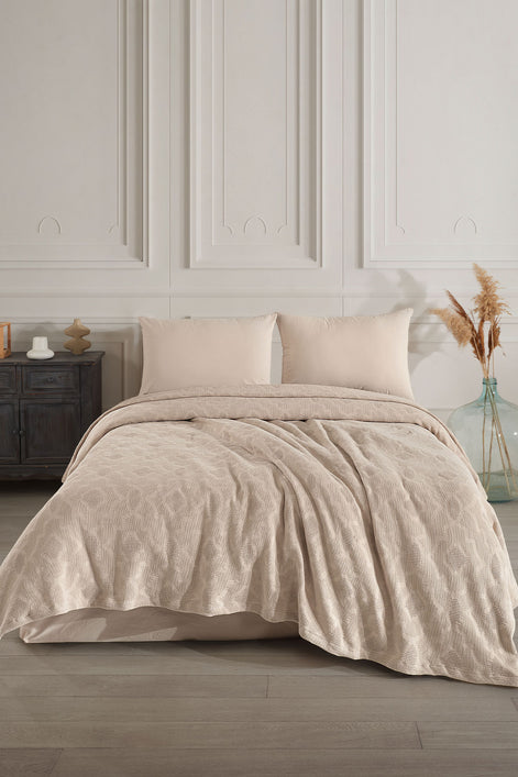 Fiesta Pike Set Çift Kişilik Natural Jakarlı Sahra Pamuklu 220x240 Cm
