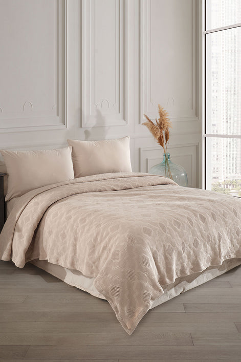 Fiesta Pike Set Çift Kişilik Natural Jakarlı Sahra Pamuklu 220x240 Cm