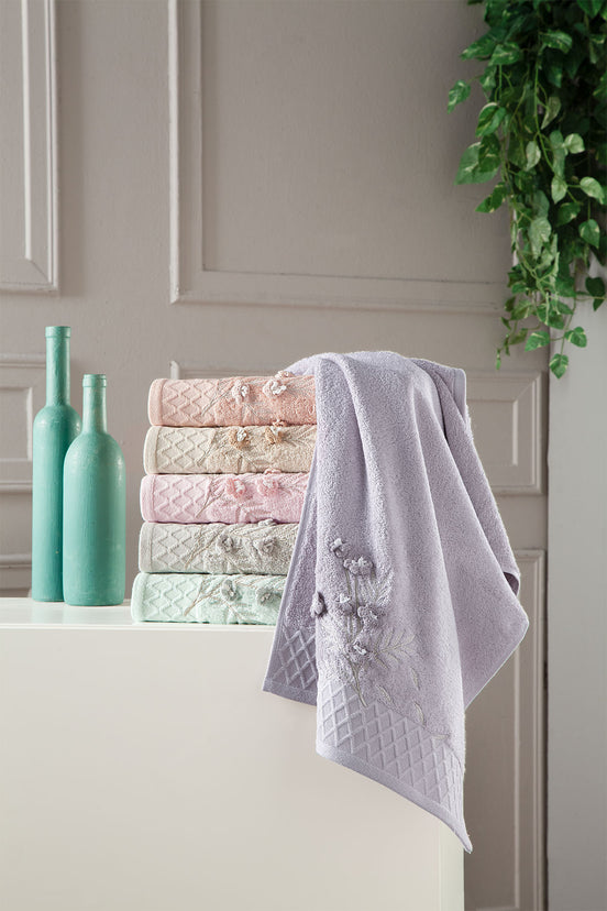 Fiesta Sakura El İşi Nakışlı Analı Kızlı El Yüz Havlusu Bambu 30x50 50x90
