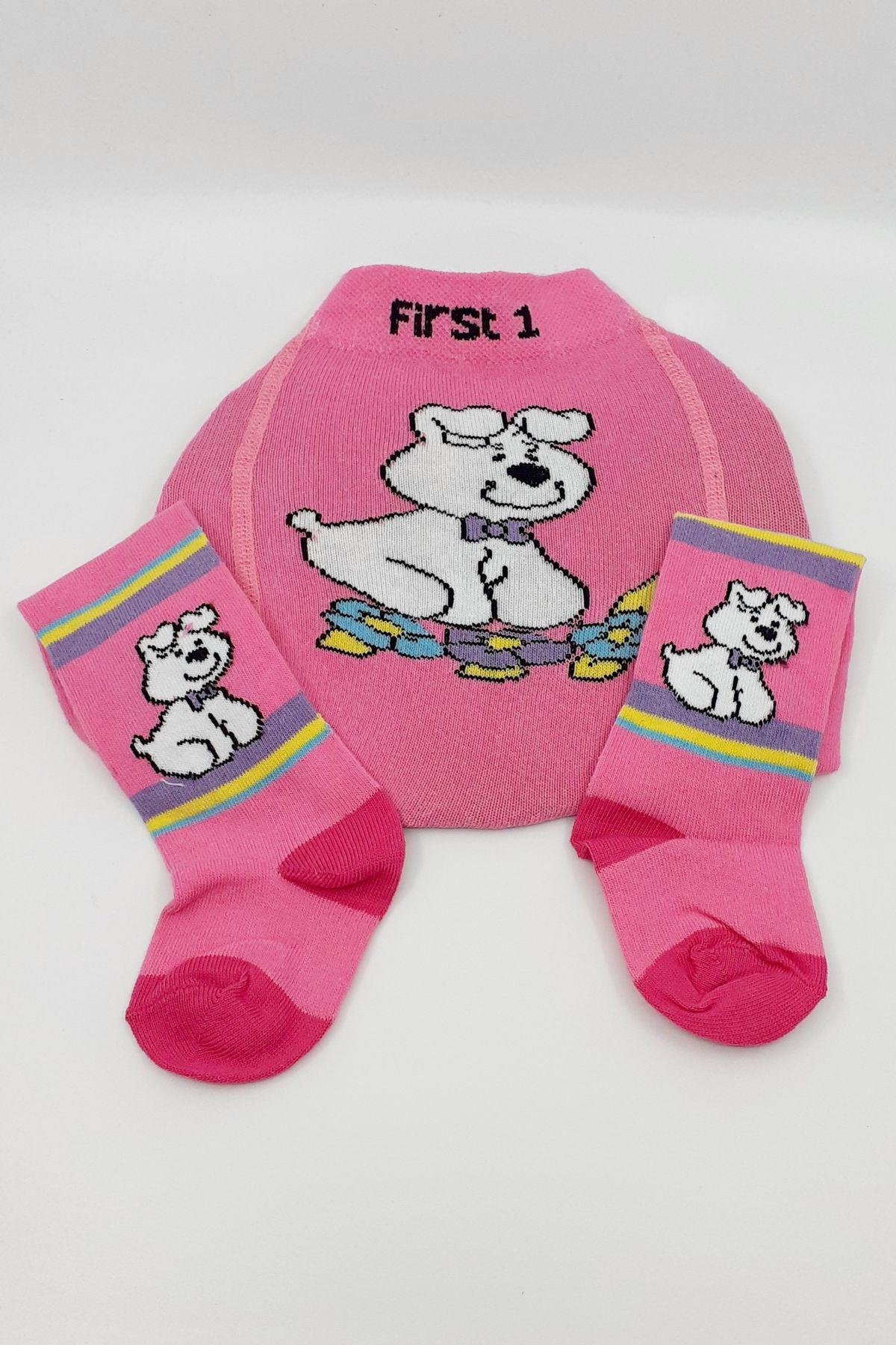 First Kız Bebek Külotlu Çorap Likralı  Puantiyeli Penye