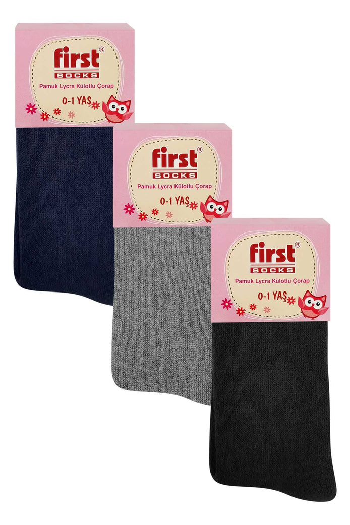 First Unisex Çocuk Külotlu Çorap Havlu Düz
