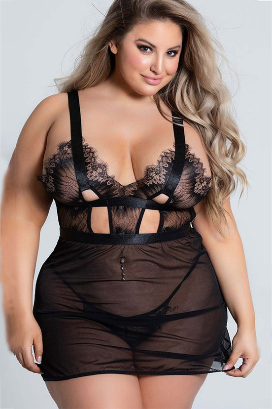 For Dreams Fantazi Büyük Beden Dantelli Gecelik Takımı