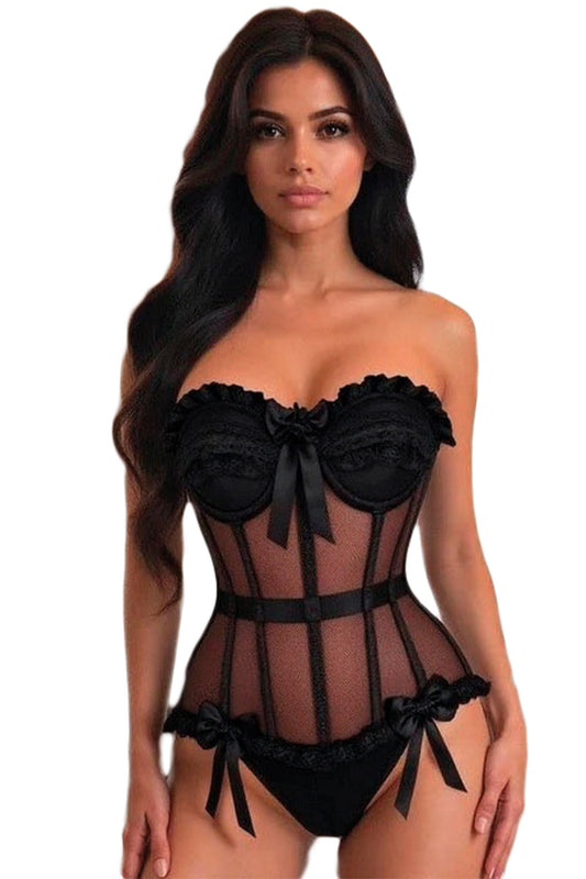 For Dreams Kadın Fantezi Body Kurdeleli Transparan Detaylı