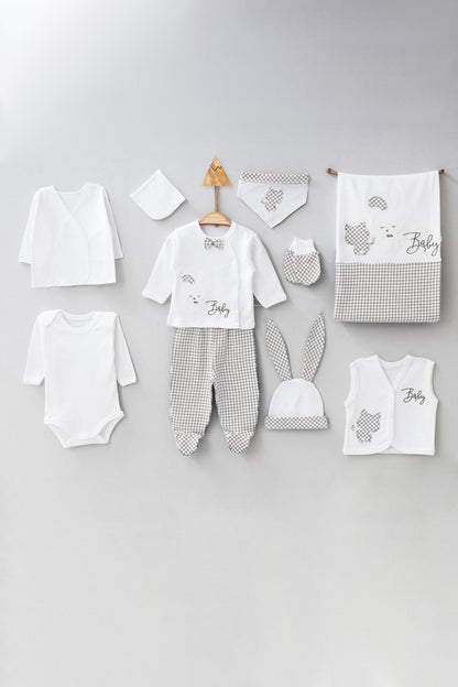 Gaye Unisex Bebek Pamuklu 10'lu Zıbın Seti Tavşan Desenli