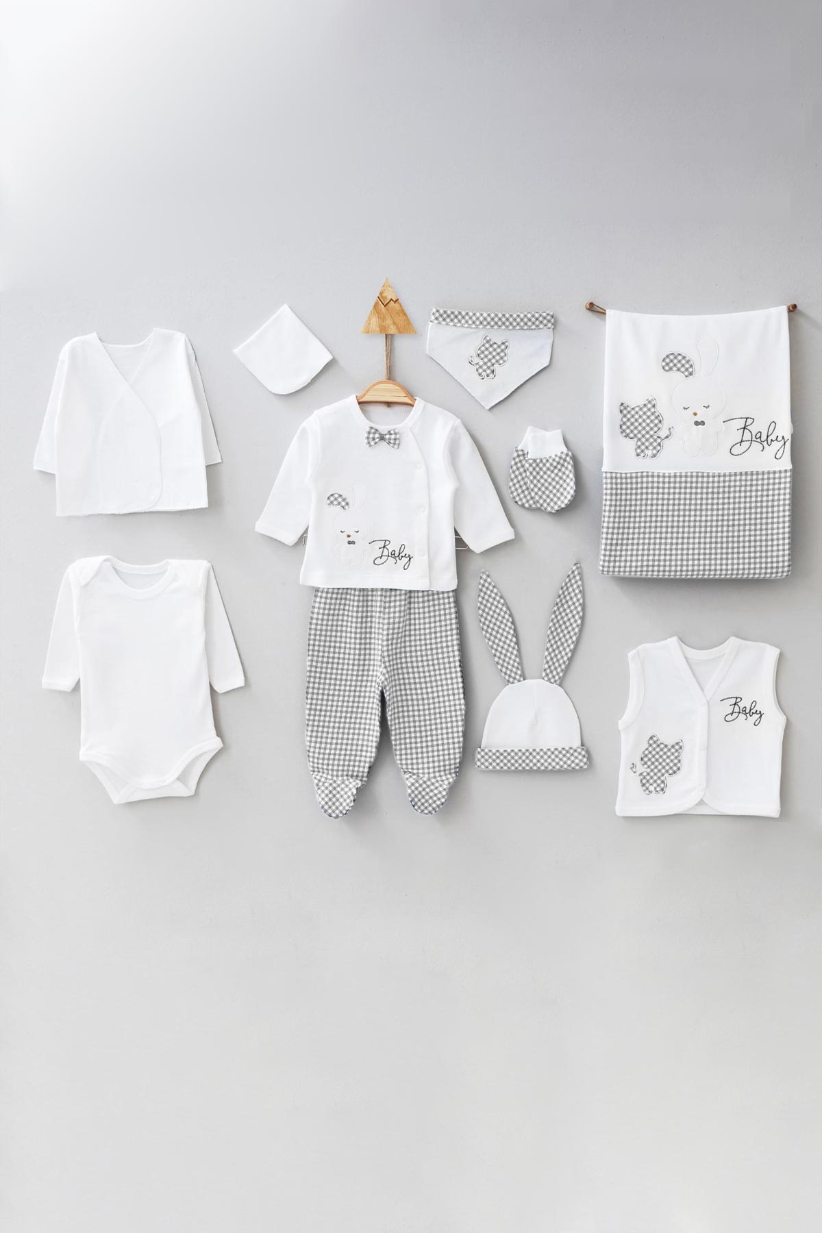 Gaye Unisex Bebek Pamuklu 10'lu Zıbın Seti Tavşan Desenli