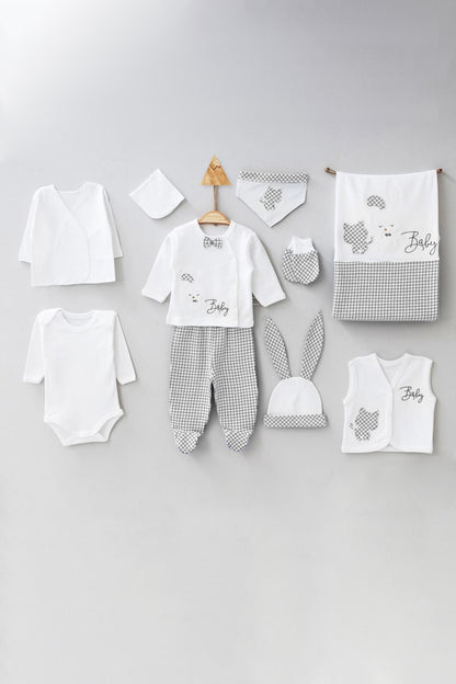 Gaye Unisex Bebek Pamuklu 10'lu Zıbın Seti Tavşan Desenli