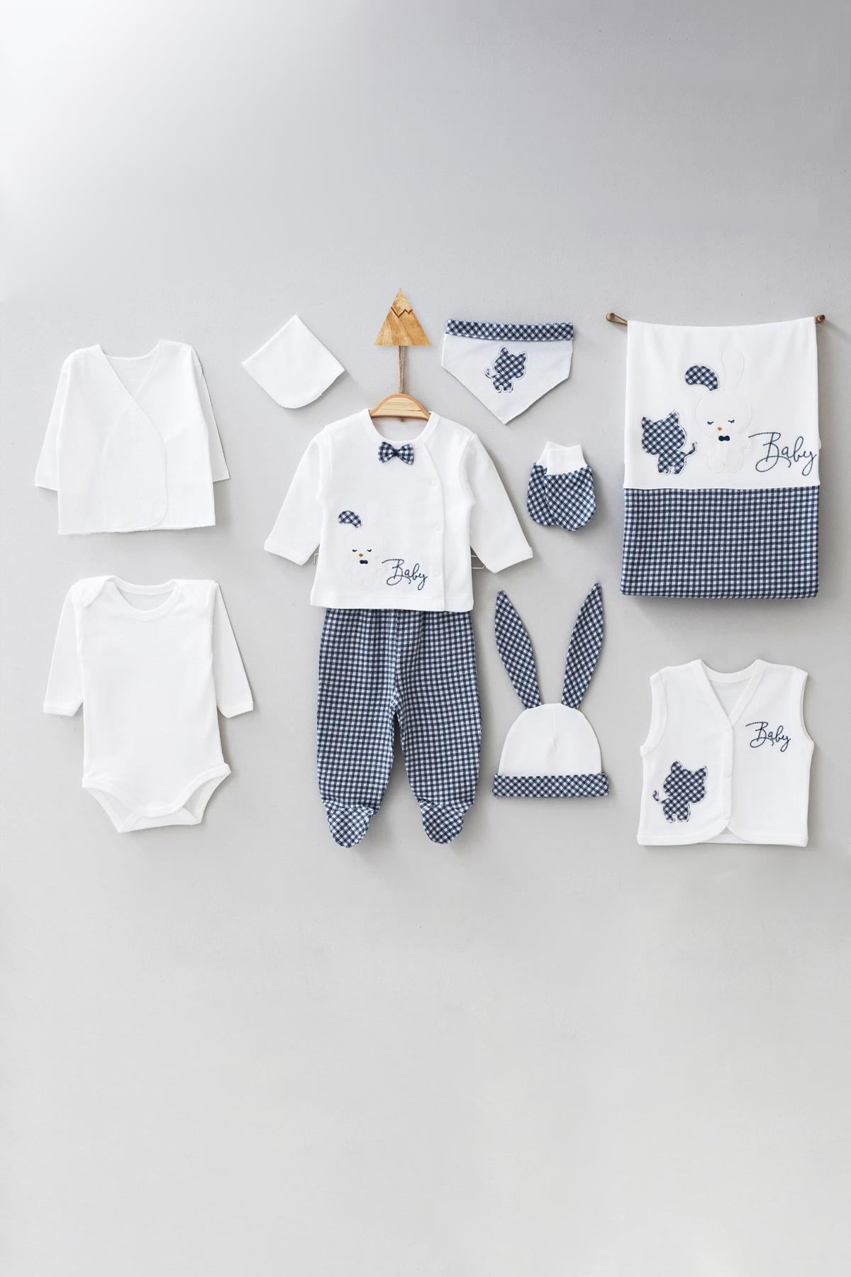 Gaye Unisex Bebek Pamuklu 10'lu Zıbın Seti Tavşan Desenli