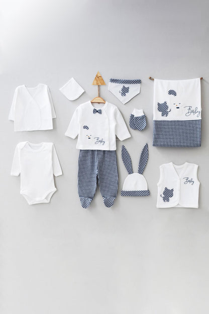 Gaye Unisex Bebek Pamuklu 10'lu Zıbın Seti Tavşan Desenli