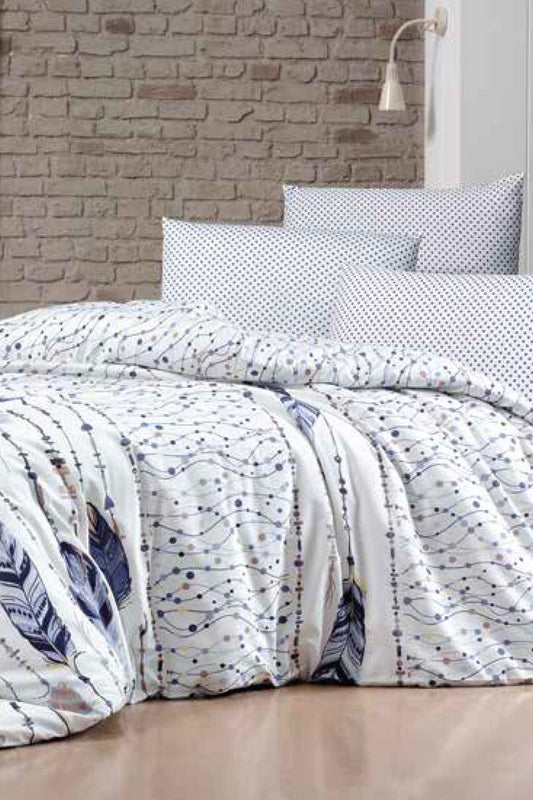 İpexi Nevresim Takımı Çift Kişilik Tüylü Lacivert Desen