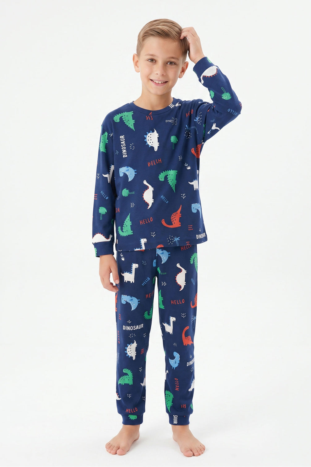 İsobel Erkek Garson Pijama Takımı Uzun Kollu Dino-Kaplumbağa Desenli