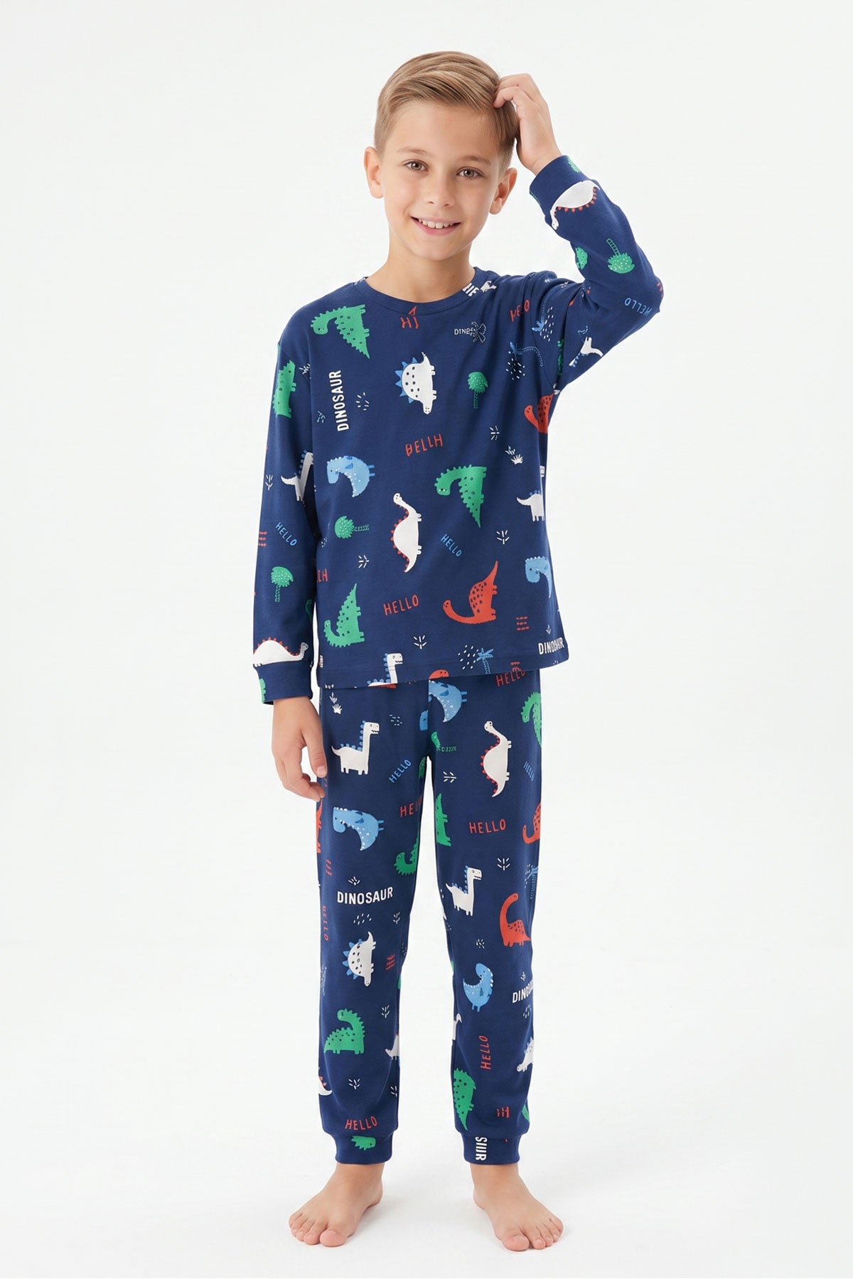 İsobel Erkek Garson Pijama Takımı Uzun Kollu Dino-Kaplumbağa Desenli