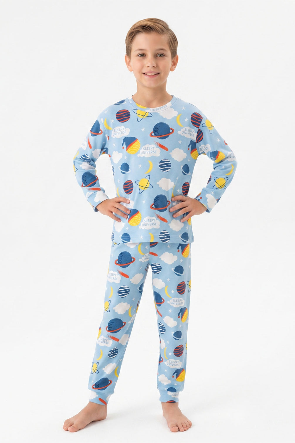 İsobel Erkek Garson Pijama Takımı Uzun Kollu Gezegen Desenli
