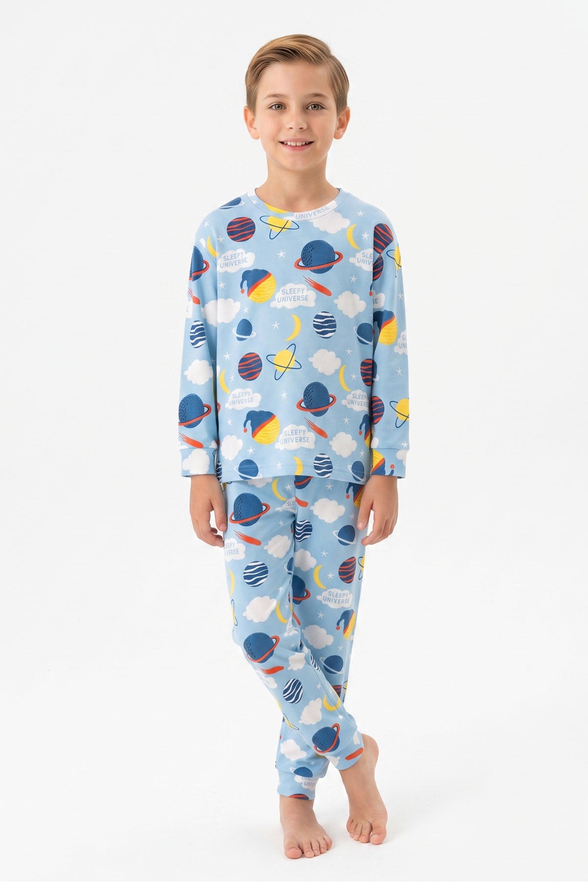 İsobel Erkek Garson Pijama Takımı Uzun Kollu Gezegen Desenli