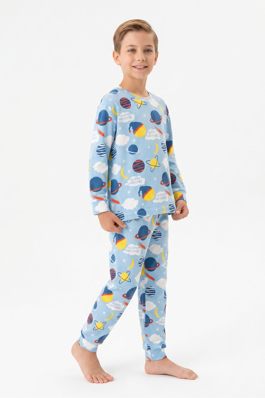 İsobel Erkek Garson Pijama Takımı Uzun Kollu Gezegen Desenli