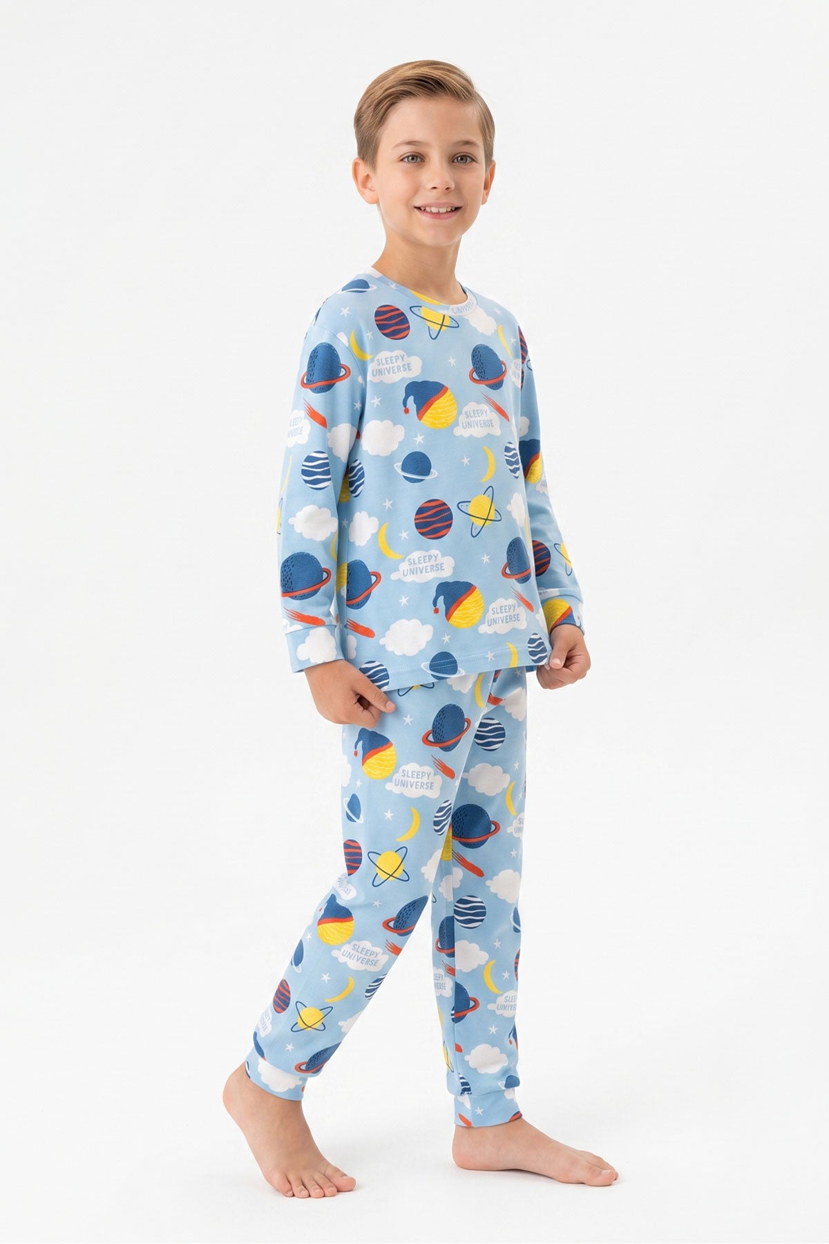 İsobel Erkek Garson Pijama Takımı Uzun Kollu Gezegen Desenli