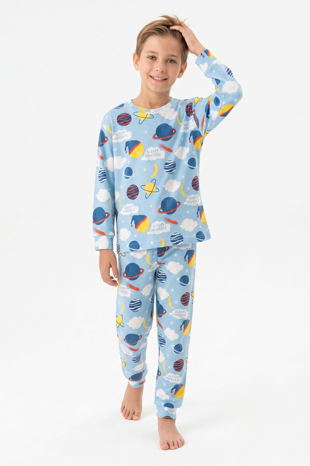 İsobel Erkek Garson Pijama Takımı Uzun Kollu Gezegen Desenli