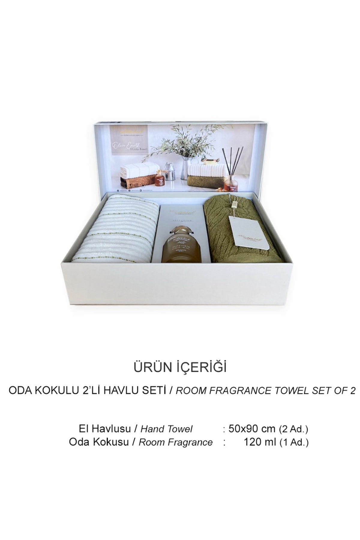 İyi Geceler İstanbul El Yüz Havlusu 50x90 Olive Earth Oda Kokulu 2'li Set Pamuklu