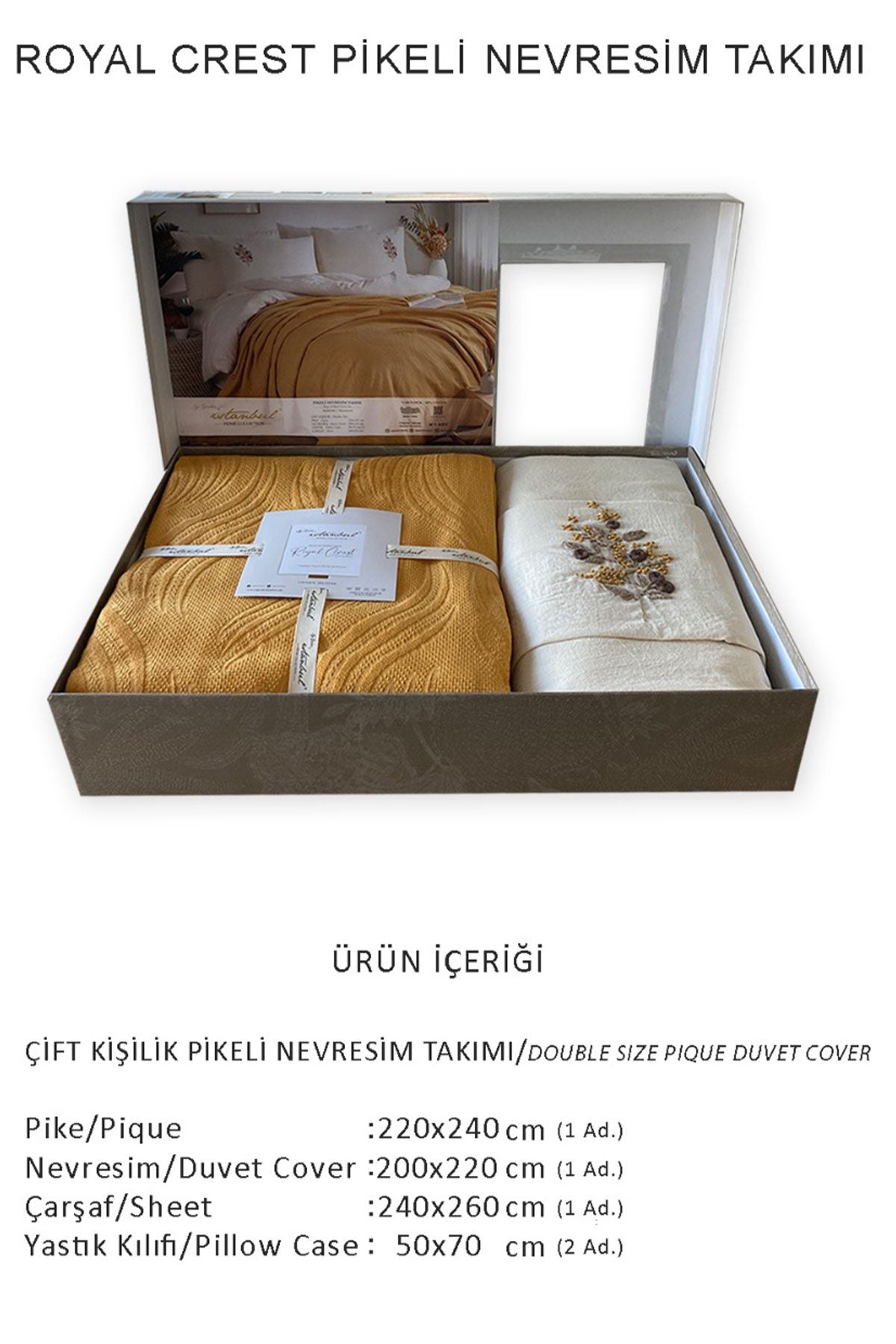 İyi Geceler İstanbul Nevresimli Pike Takımı Royal Crest 5 Parça Pamuklu
