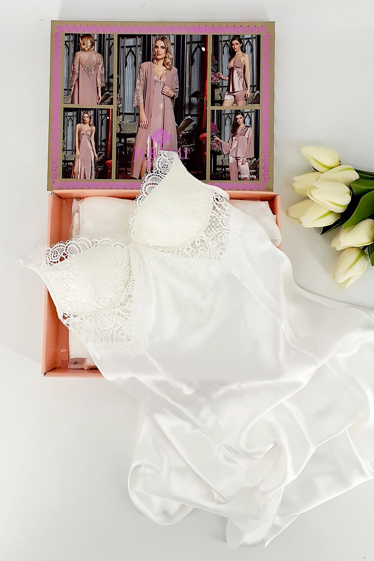 Jeremi Kadın 6'lı Set İpek Saten Jakarlı Nervürlü Swarovski Taşlı