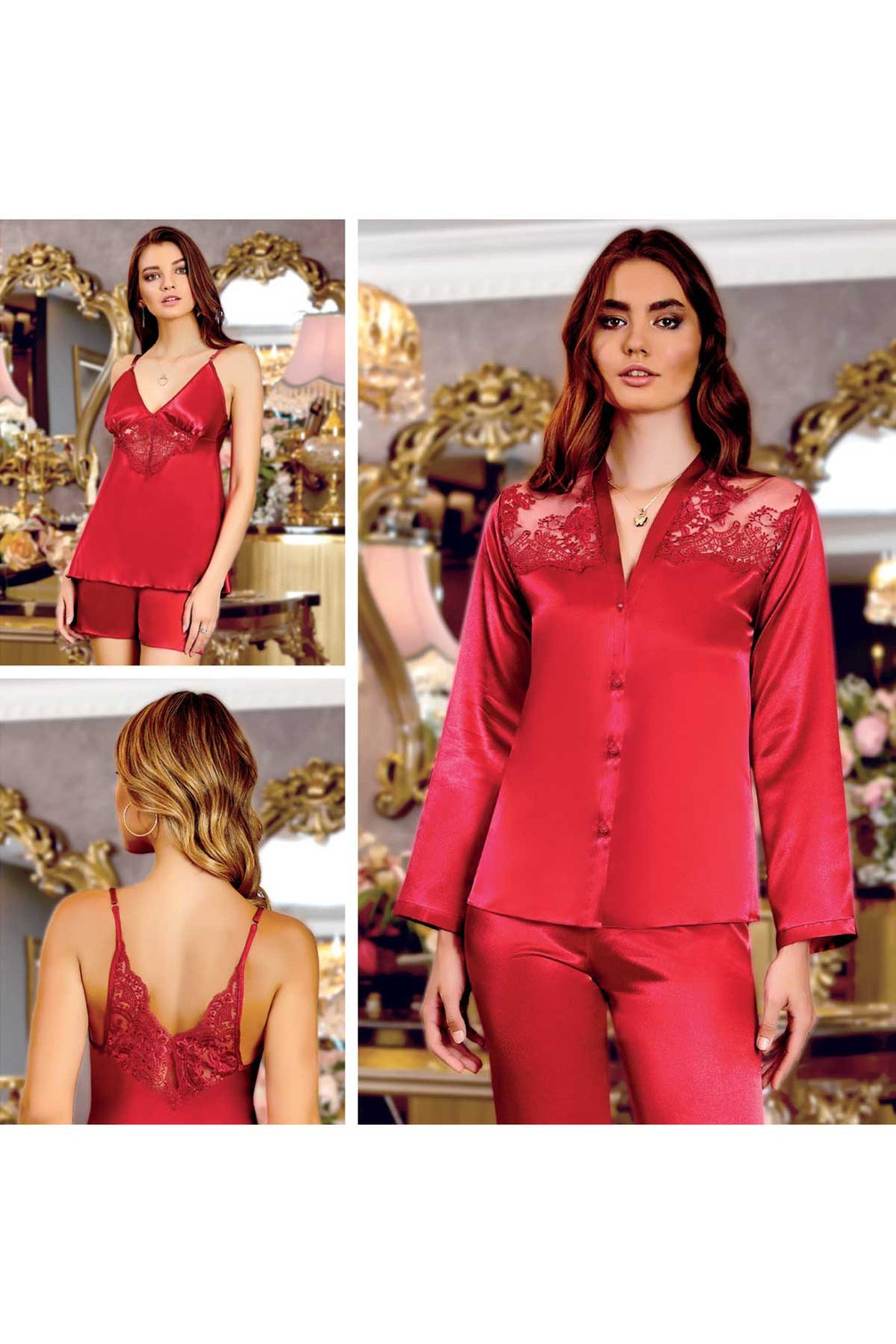 Jeremi Kadın 6'lı Set Saten Brodeli