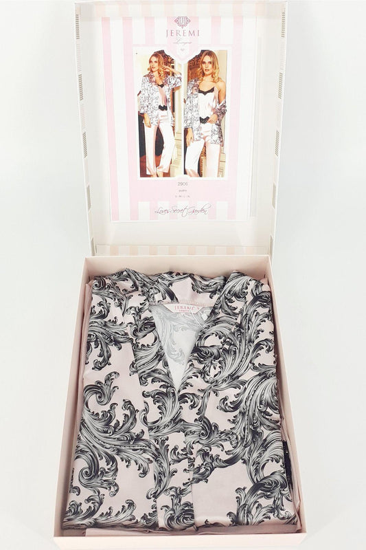 Jeremi Kadın Fantezi 3'lü Pijama Takımı Saten Desenli