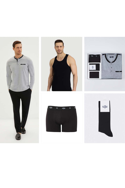 Kiğılı Erkek 5'li Patlı Pijama Boxer Atlet Çorap Set
