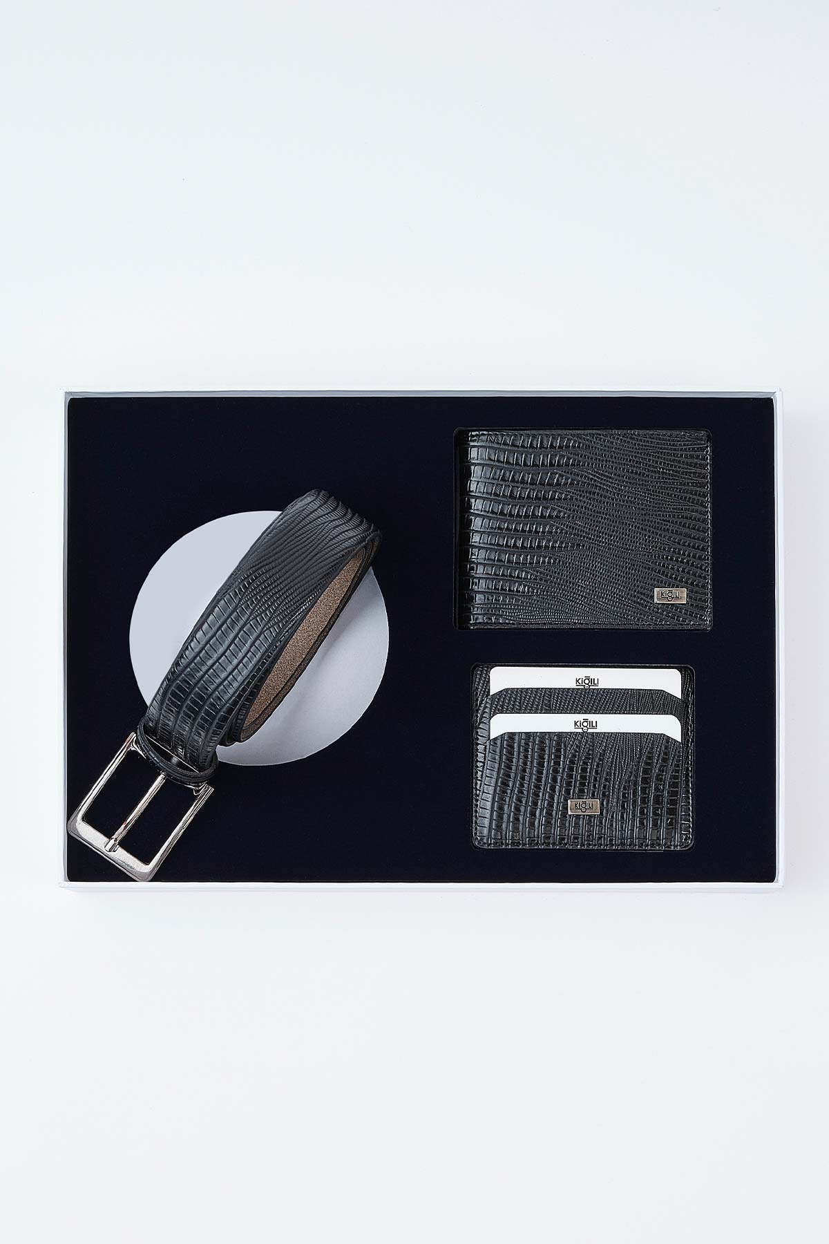 Kiğılı Erkek Lezard Desen Kemer (130cm) Cüzdan Kartlık Set