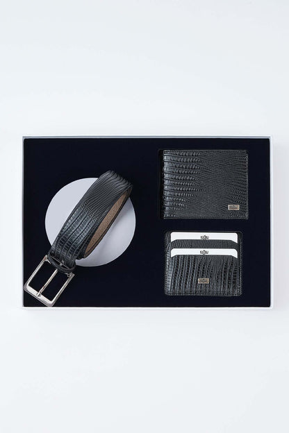Kiğılı Erkek Lezard Desen Kemer (130cm) Cüzdan Kartlık Set