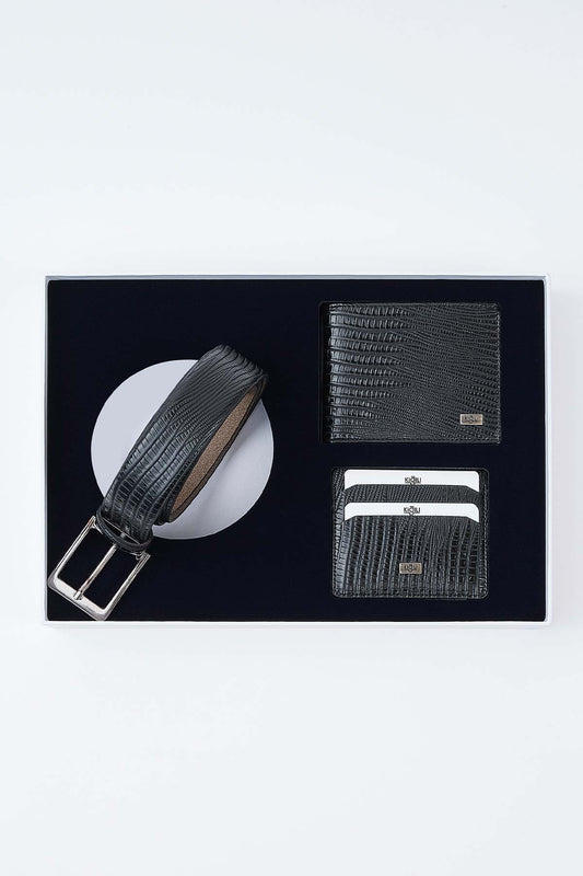 Kiğılı Erkek Lezard Desen Kemer (130cm) Cüzdan Kartlık Set