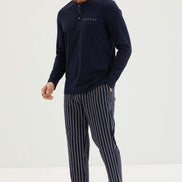 Kiğılı Erkek Patlı Uzun Kollu Pijama Takımı Çizgili Alt