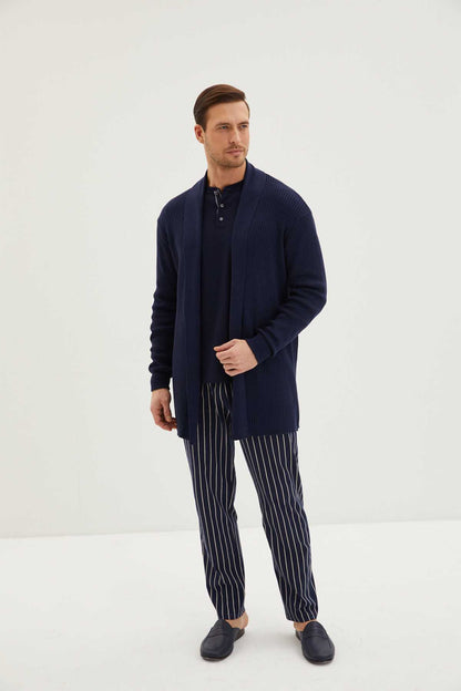 Kiğılı Erkek Pijama Takımı 3 Düğmeli Pijaması Çizgili 3'lü Rob Takım Penye