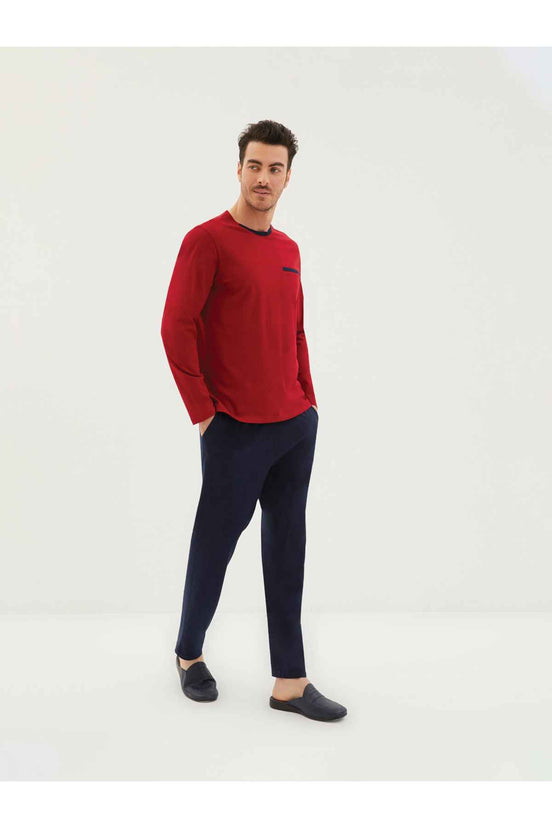Kiğılı Erkek Yarım Bisiklet Yaka Uzun Kollu Pijama Takımı