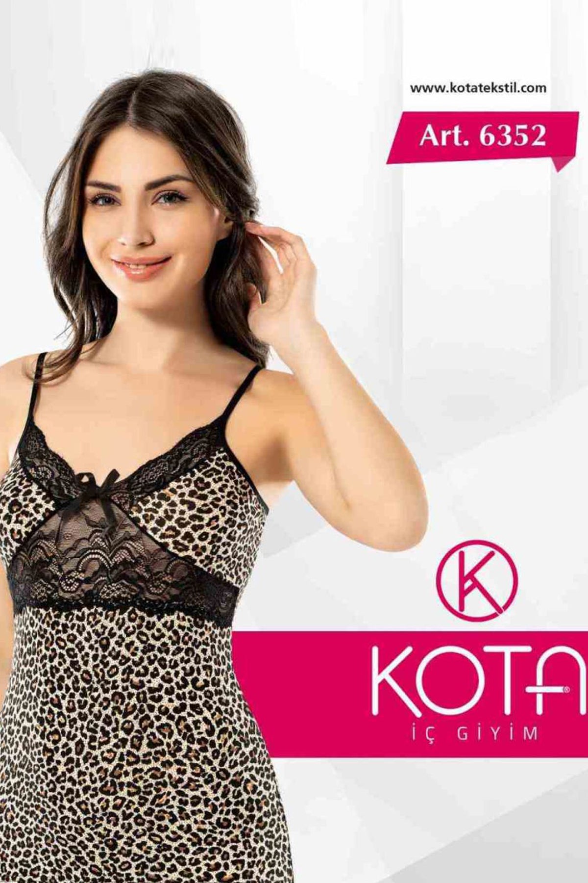 Kota Kadın Atlet İp Askılı Dantelli Leopar Pamuklu