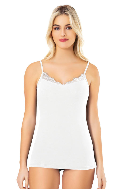 Kota Kadın Atlet İp Askılı Yakası Güpürlü Pamuklu