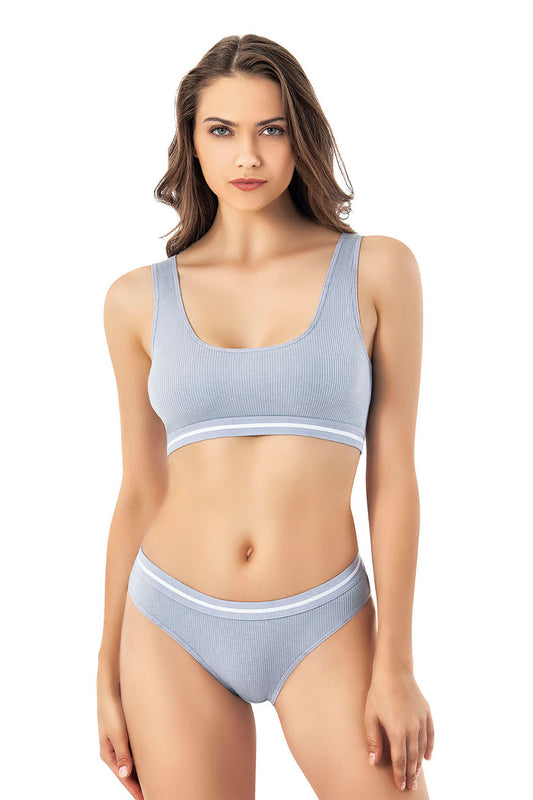 Kota Kadın Büstiyer Takım Pedli Kaşkorse Lastikleri Çizgili Pamuklu