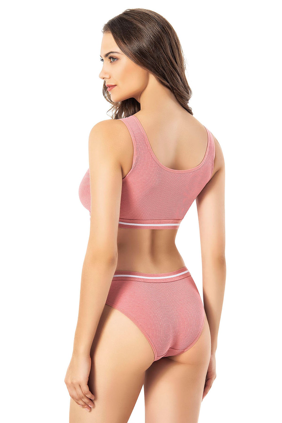 Kota Kadın Büstiyer Takım Pedli Kaşkorse Lastikleri Çizgili Pamuklu