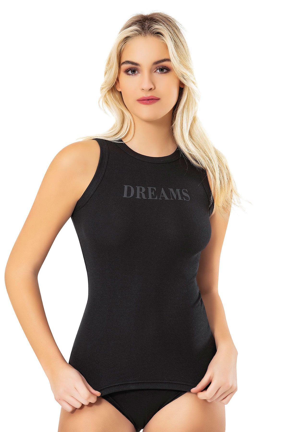 Kota Kadın Kalın Askılı Atlet Kaşkorse Kabartma Dream Baskılı Modal