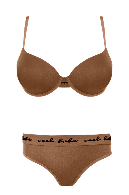 Koza Kadın Polyamid Full Destekli Spor Yazılı Sütyen Takım