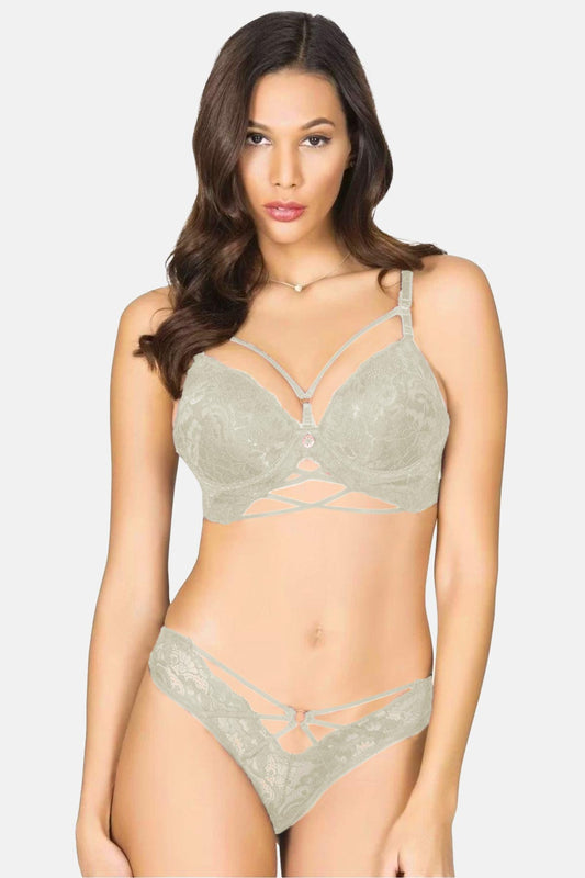 Lejardin Kadın Fantezi Destekli Sütyen Külot Takım Biye Şeritli Silikonlu Bralet