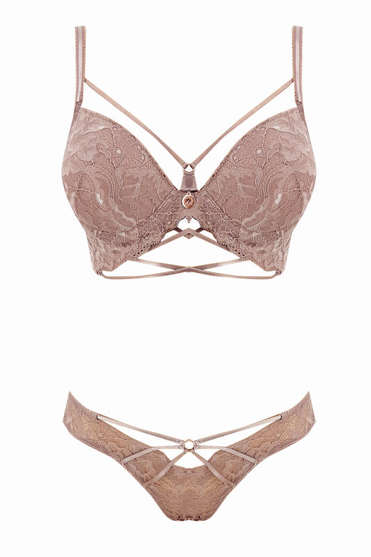 Lejardin Kadın Fantezi Destekli Sütyen Külot Takım Biye Şeritli Silikonlu Bralet