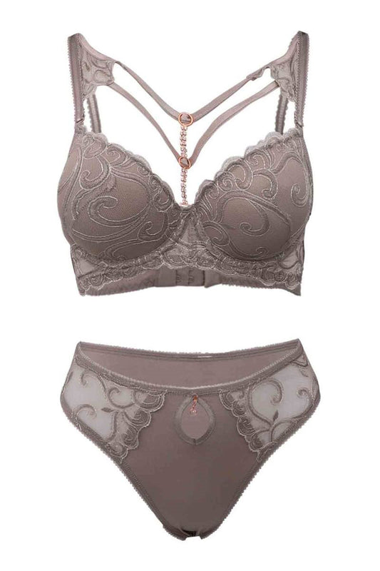 Lejardin Kadın Fantezi Destekli Sütyen Külot Takım Dantelli