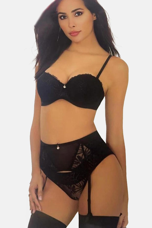 Lejardin Kadın Fantezi Jartiyer Takım Destekli Sütyen Push Up