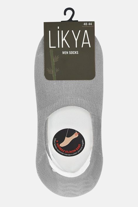 Likya Erkek Bambu Silikon Kaymaz Bantlı Babet Çorap - Düz