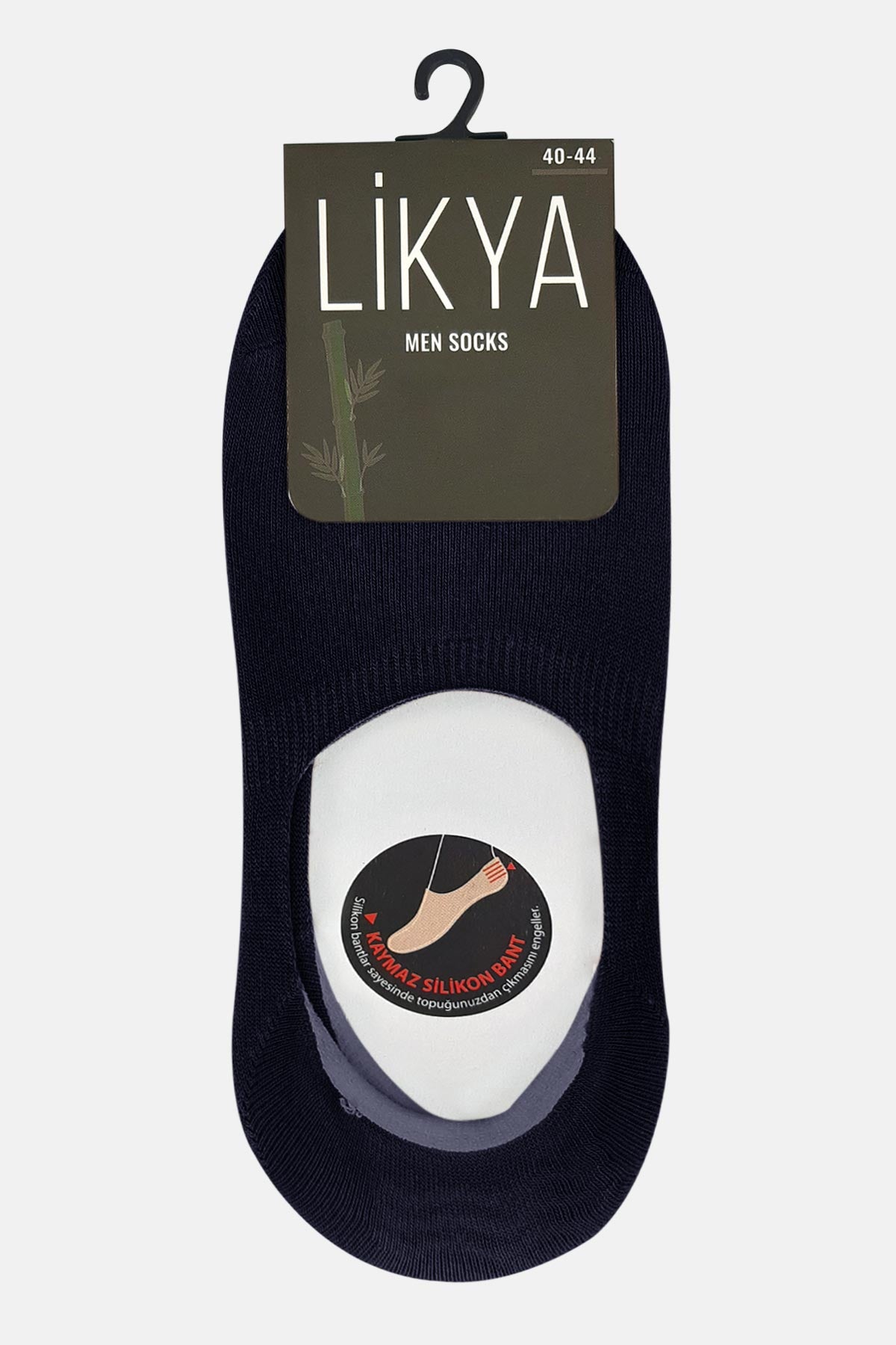 Likya Erkek Bambu Silikon Kaymaz Bantlı Babet Çorap - Düz